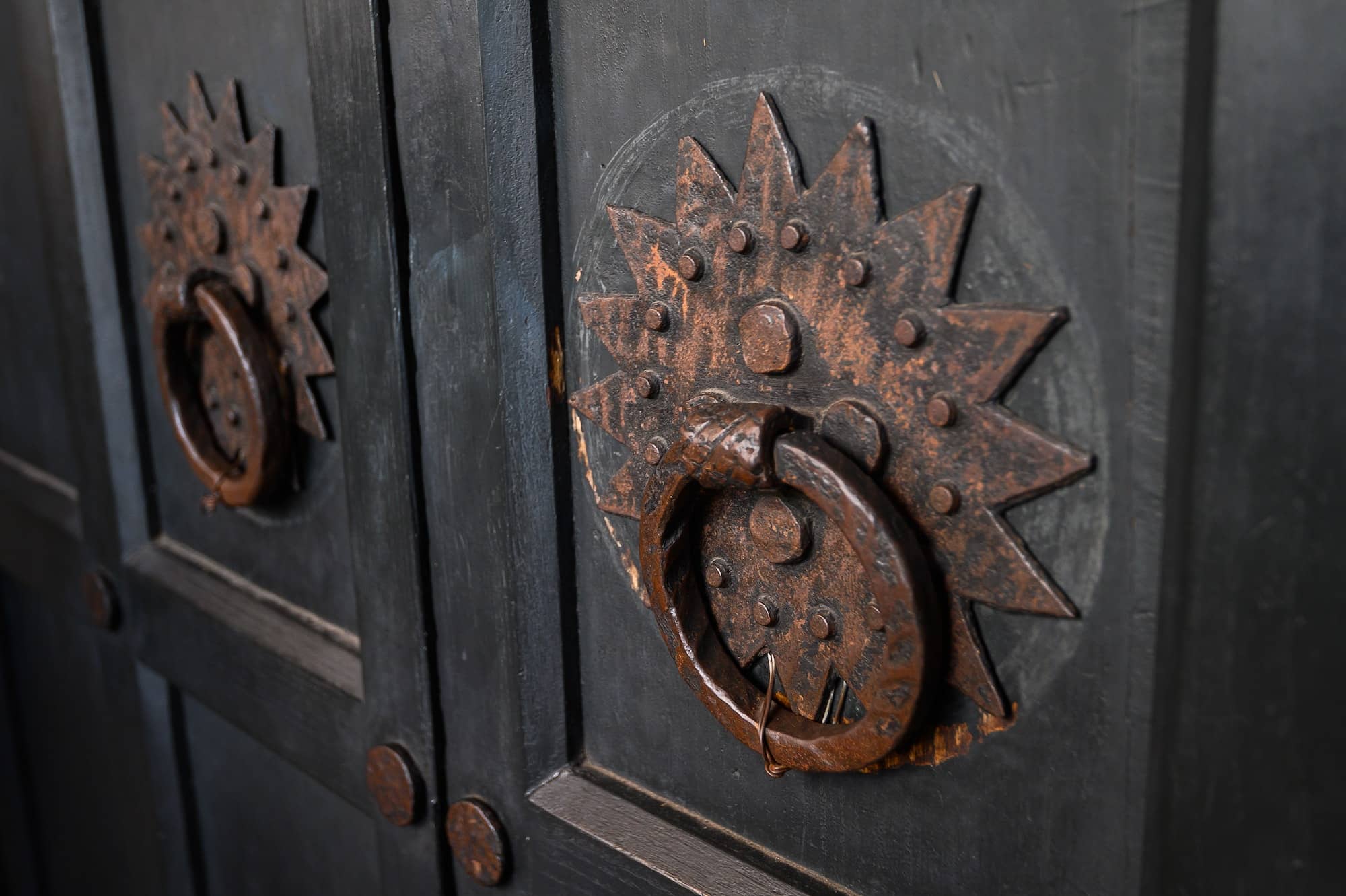 Rome, Italy. Antique wrought iron door handle. Church Maria in Cosmedin