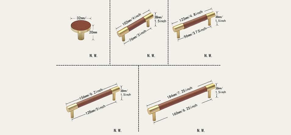 Leder-Zinklegierungs-Basisgriff, Art-Deco-Griff, 3,7596 mm, Küchengriff 3