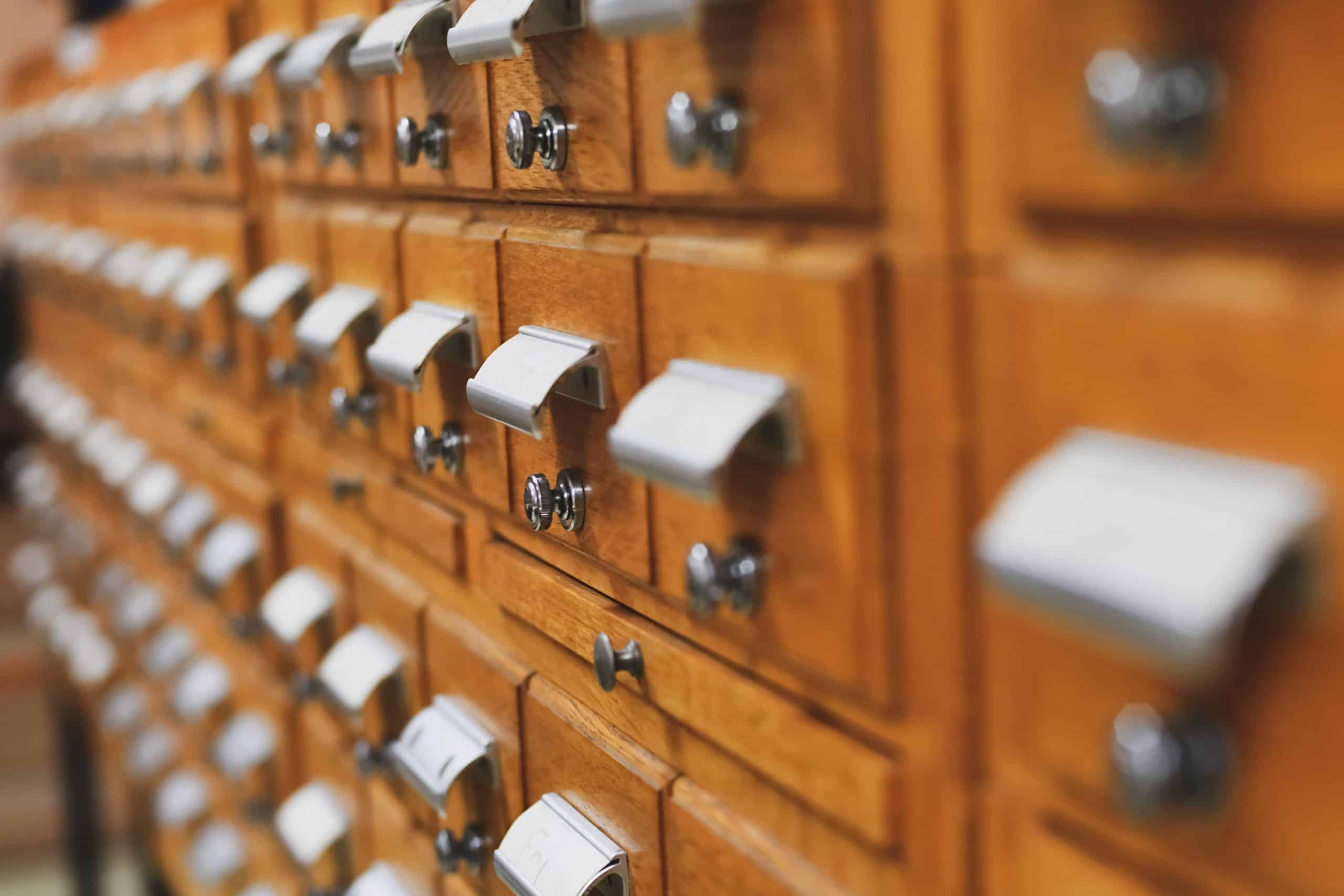 Library card or file catalog box in a library